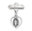 Pierced Heart Baby Miraculous Medal Godchild Pin, Sterling Silver
