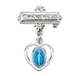Blue Pierced Heart Baby Miraculous Medal Godchild Pin, Sterling Silver