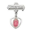Pink Pierced Heart Baby Miraculous Medal Godchild Pin, Sterling Silver