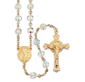 7mm Aurora Borealis Swarovski Crystal Rosary, Gold Over Sterling Silver