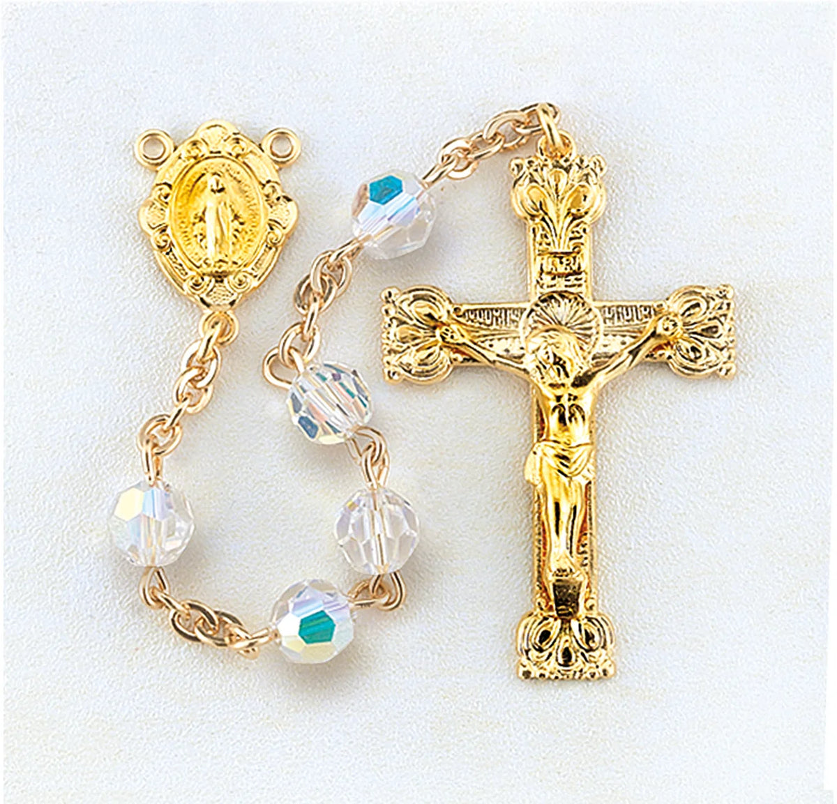 Austrian Crystal Rosary, 16kt Gold over Sterling Silver, 5mm
