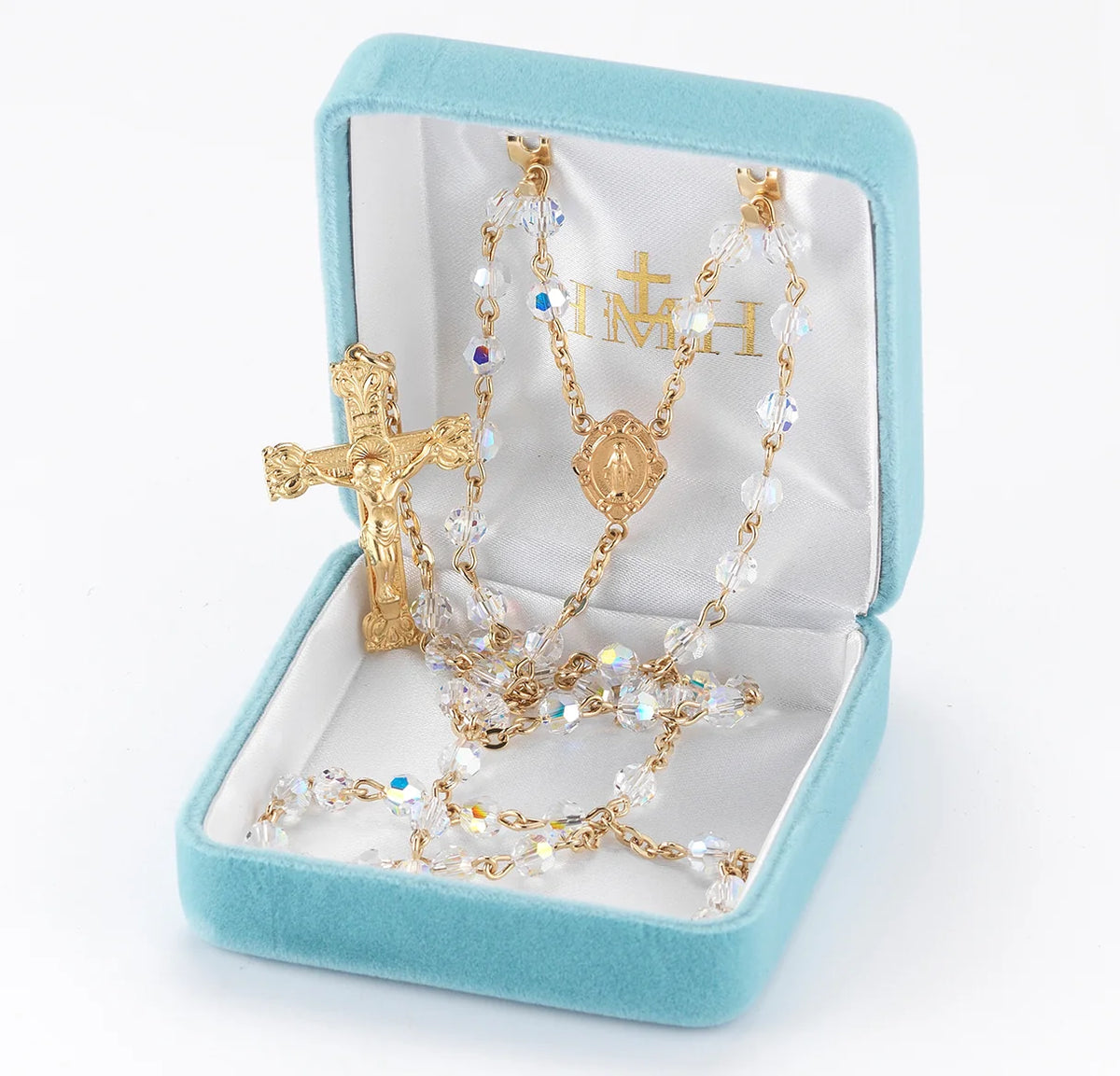 Austrian Crystal Rosary, 16kt Gold over Sterling Silver, 5mm