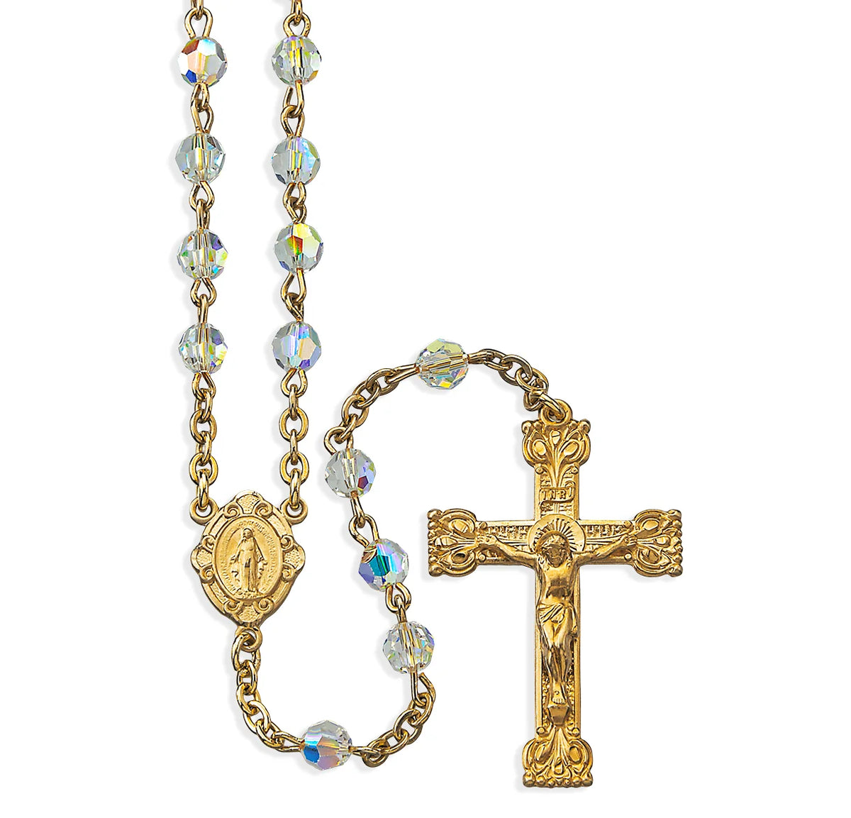 Austrian Crystal Rosary, 16kt Gold over Sterling Silver, 5mm