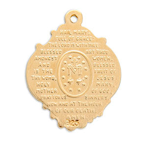 Large Baroque Miraculous Medal Necklace with Hail Mary Prayer, Gold Over Sterling Silver