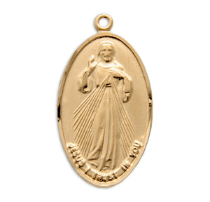 Large Divine Mercy Medal Necklace, Gold Over Sterling Silver