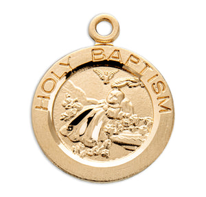 Child's Round Holy Baptism Medal Necklace, Gold Over Sterling Silver