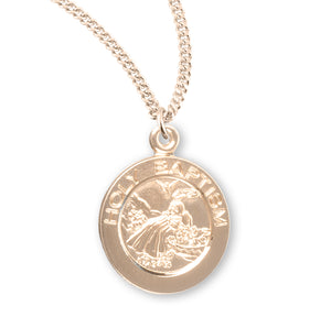 Child's Round Holy Baptism Medal Necklace, Gold Over Sterling Silver