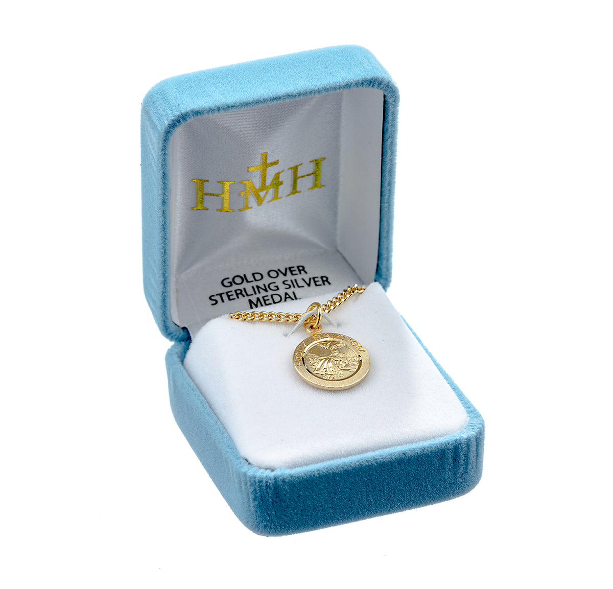 Child's Round Holy Baptism Medal Necklace, Gold Over Sterling Silver