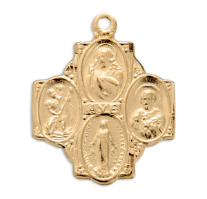 Heavy Medium Four-Way Medal Necklace, Gold Over Sterling Silver