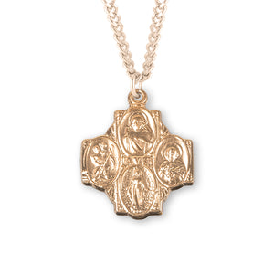 Heavy Medium Four-Way Medal Necklace, Gold Over Sterling Silver
