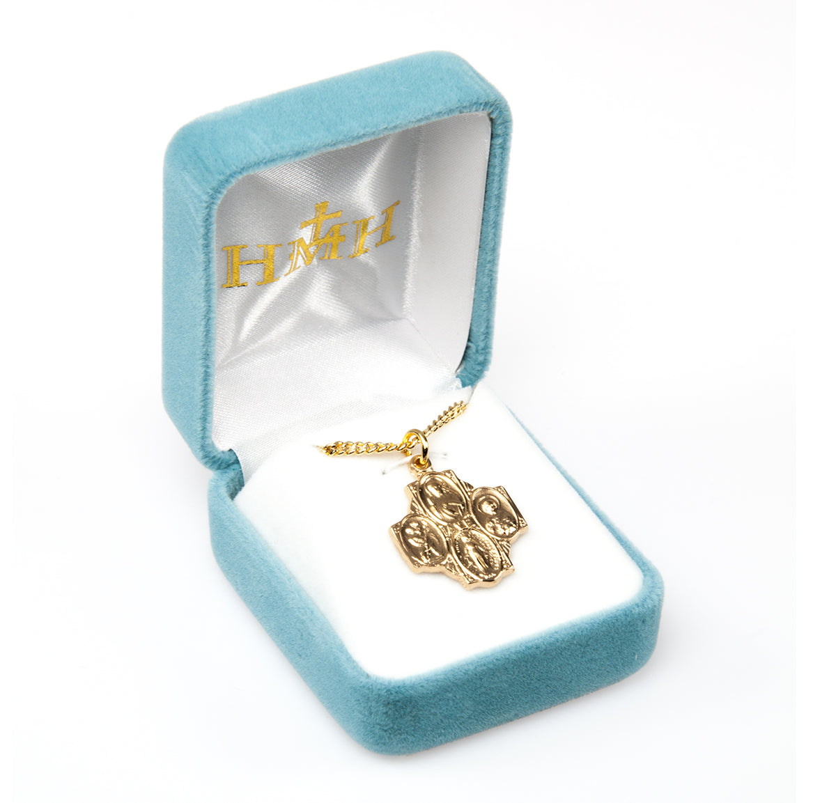 Heavy Medium Four-Way Medal Necklace, Gold Over Sterling Silver