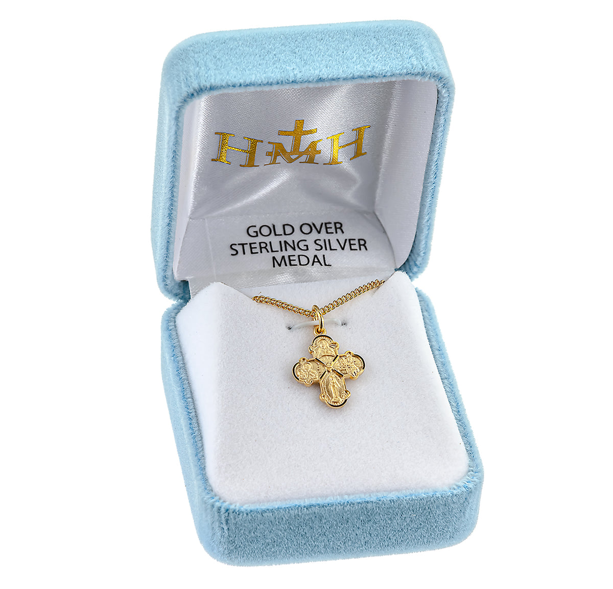 Child's Small Four-Way Medal Necklace, Gold Over Sterling Silver