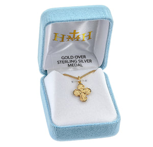 Child's Small Four-Way Medal Necklace, Gold Over Sterling Silver