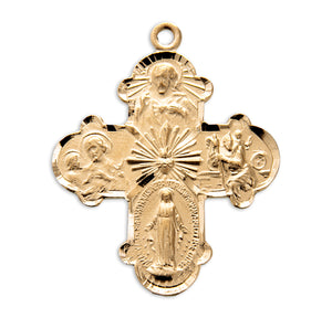 Lightweight Large Four-Way Medal Necklace, Gold Over Sterling Silver