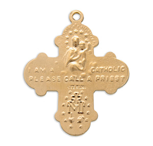 Lightweight Large Four-Way Medal Necklace, Gold Over Sterling Silver