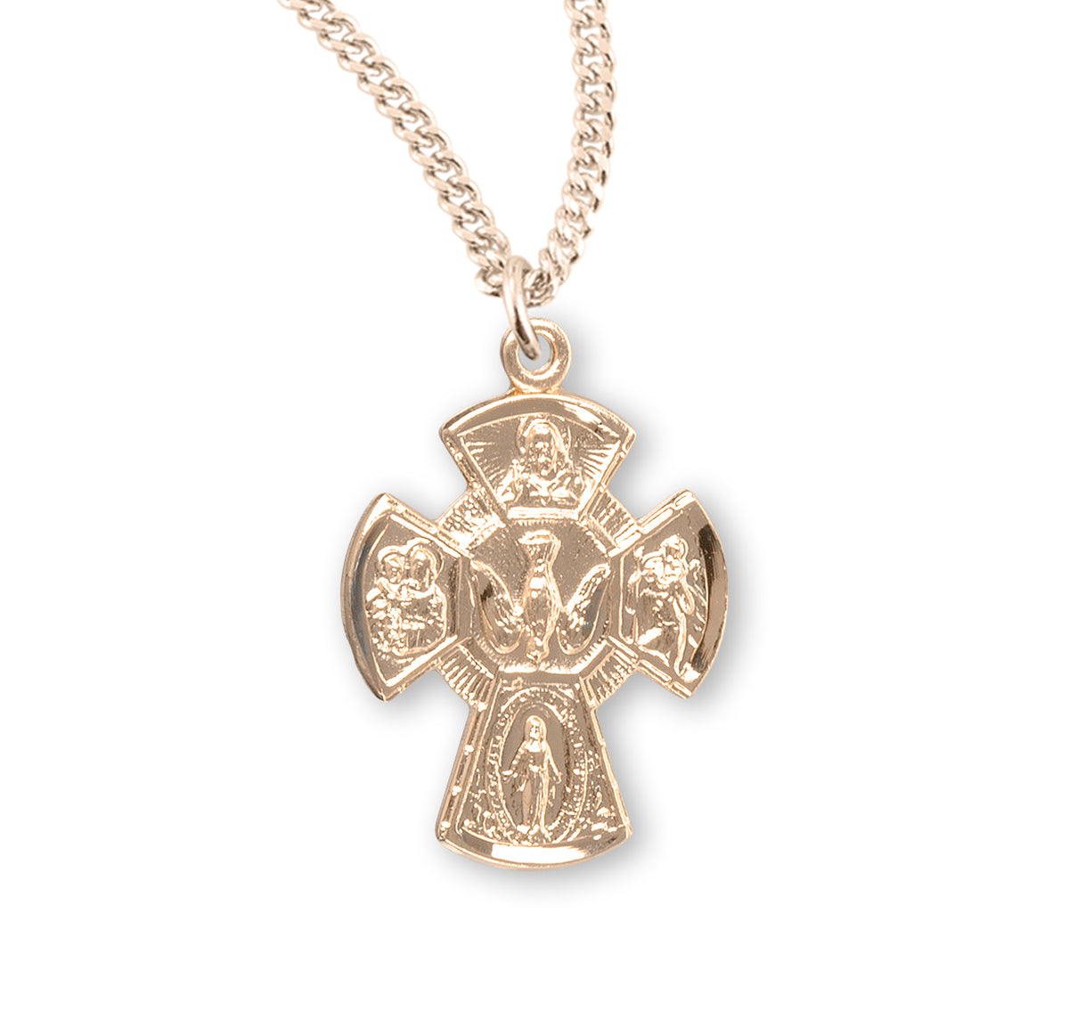 Medium Four-Way Medal Necklace, Gold Over Sterling Silver