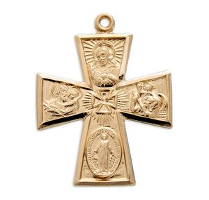 Heavy Large Four-Way Medal Necklace, Gold Over Sterling Silver