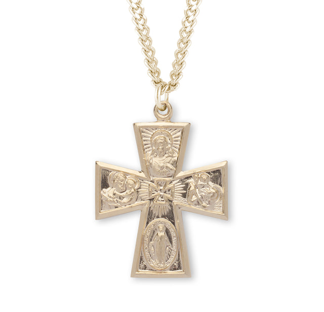 Heavy Large Four-Way Medal Necklace, Gold Over Sterling Silver