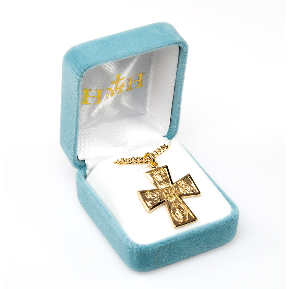 Heavy Large Four-Way Medal Necklace, Gold Over Sterling Silver