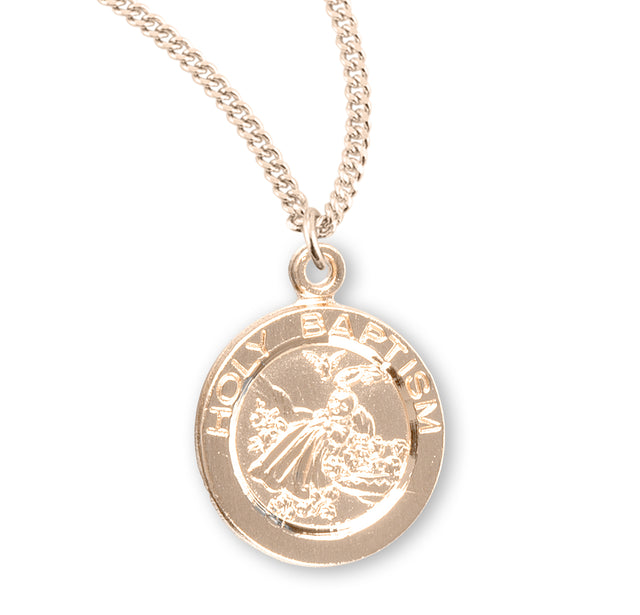 Medium Holy Baptism Round Medal Necklace, Gold Over Sterling Silver