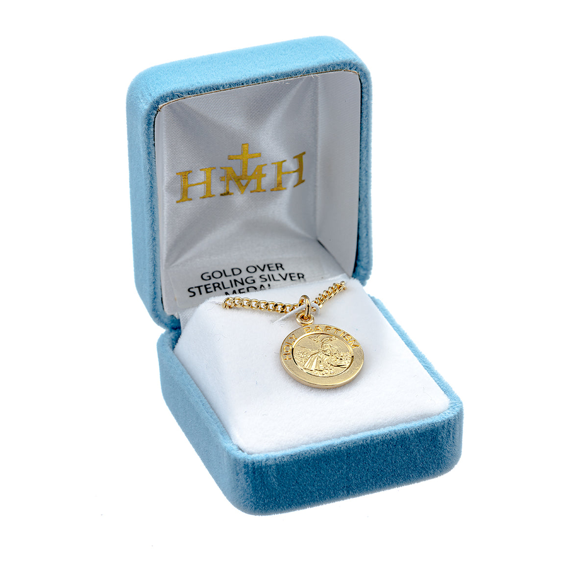 Medium Holy Baptism Round Medal Necklace, Gold Over Sterling Silver