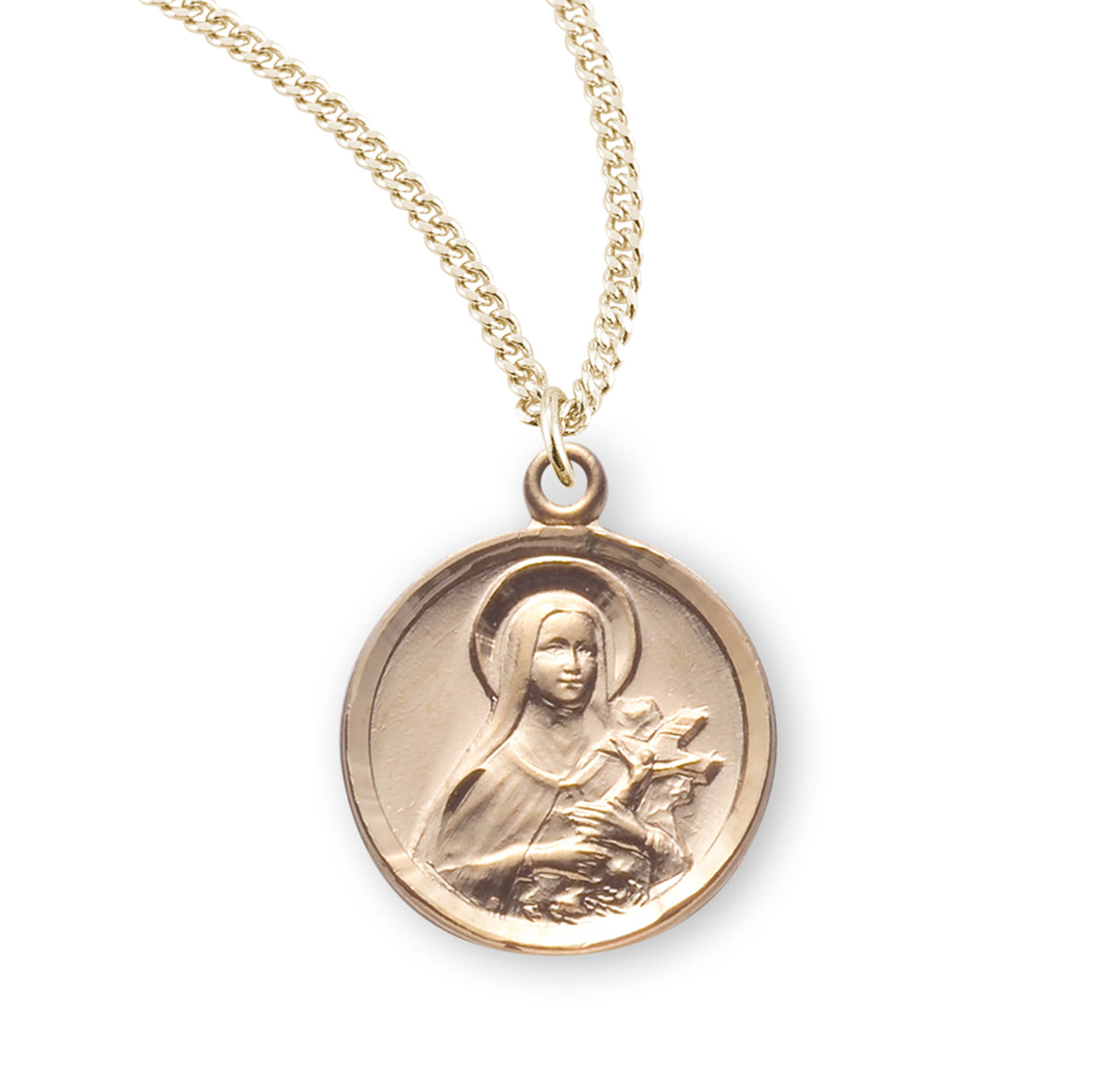 Saint Therese the Little Flower Medal Necklace, Gold Over Sterling Silver