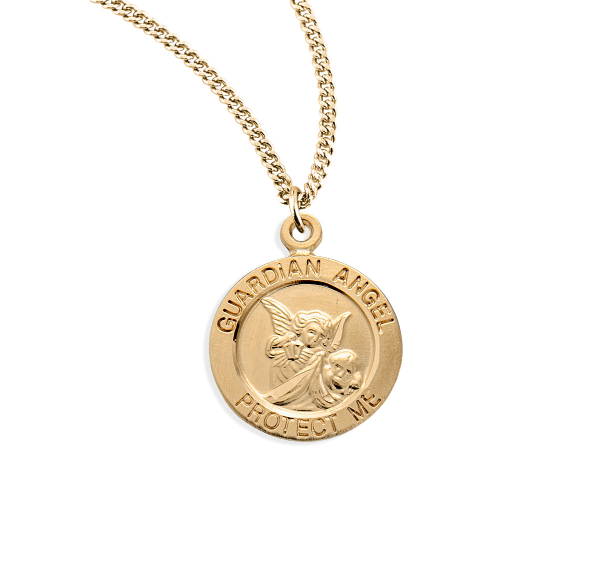 Guardian Angel Small Round Pendant Necklace, Gold Over Sterling Silver