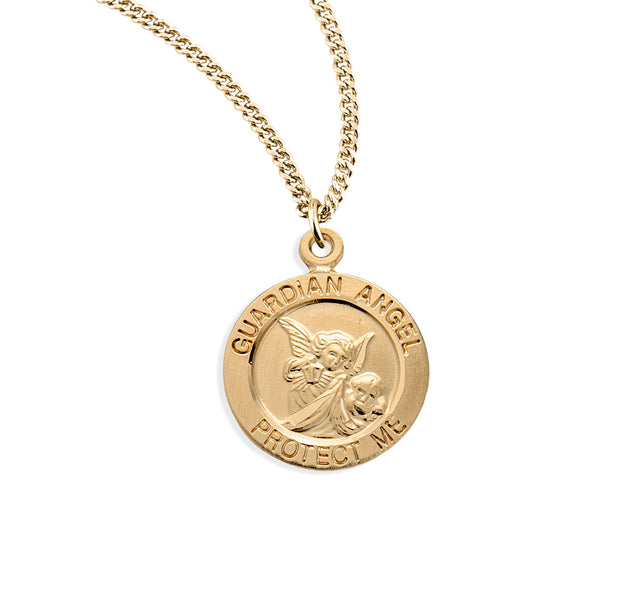 Guardian Angel Small Round Pendant Necklace, Gold Over Sterling Silver