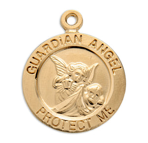 Guardian Angel Small Round Pendant Necklace, Gold Over Sterling Silver