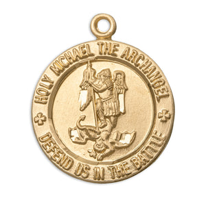 Saint Michael Round Medal Necklace, Gold Over Sterling Silver