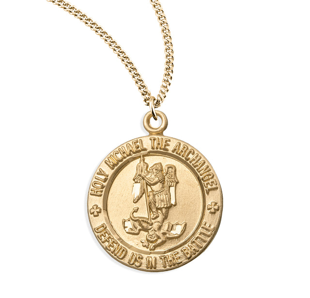 Saint Michael Round Medal Necklace, Gold Over Sterling Silver