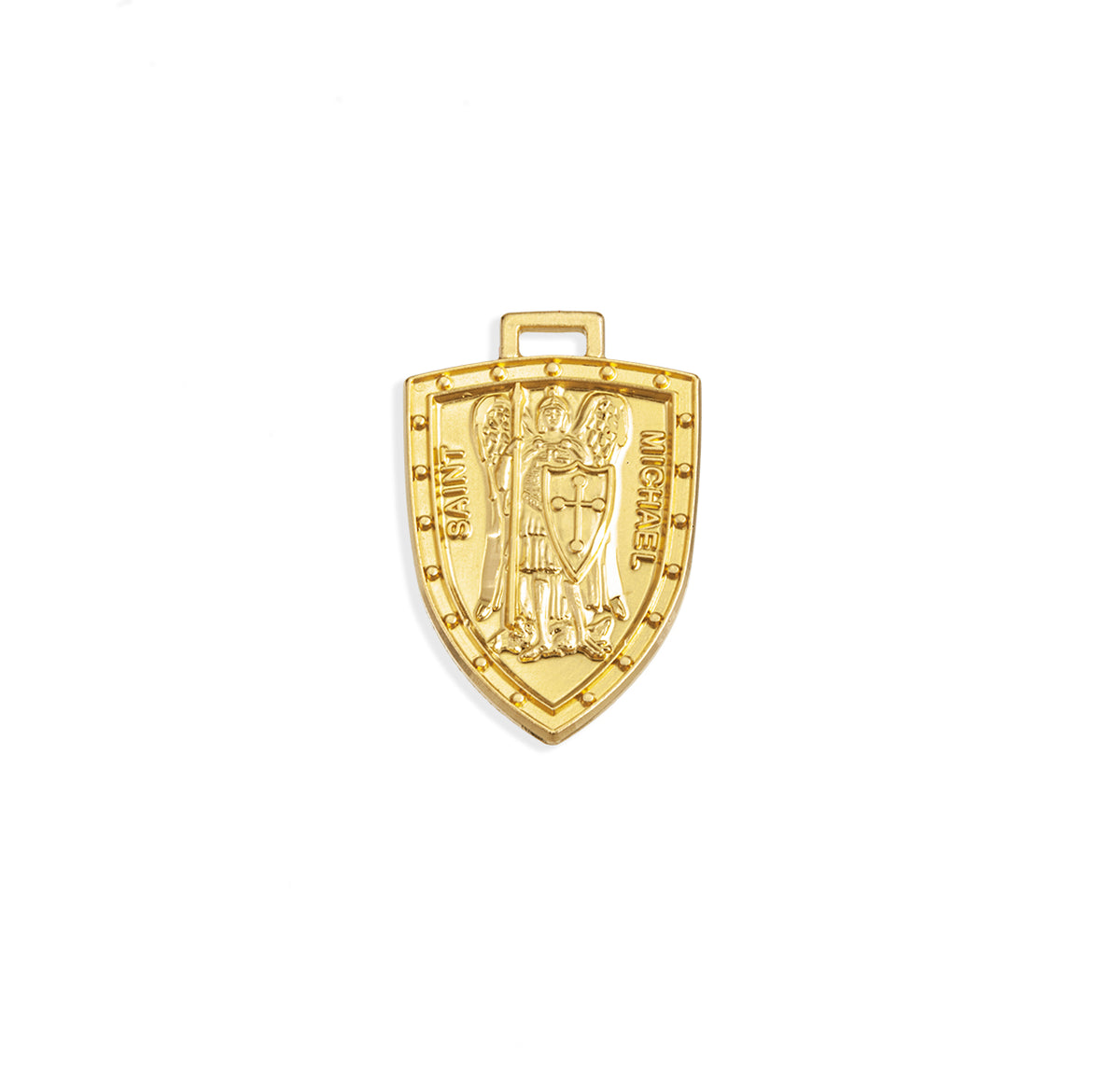 Medium Arched Saint Michael Shield Medal Necklace, Gold Over Sterling Silver