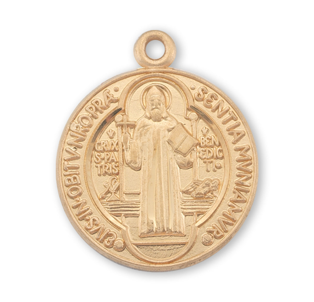 Small Double-Sided Saint Benedict Round Medal Necklace, Gold Over Sterling Silver