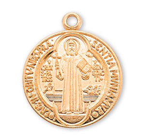 Saint Benedict Round Jubilee Medal Necklace, Gold Over Sterling Silver