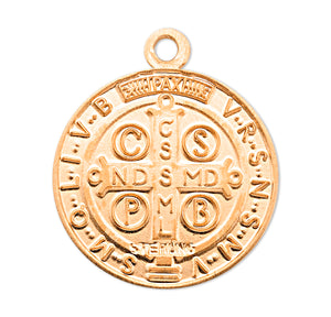 Saint Benedict Round Jubilee Medal Necklace, Gold Over Sterling Silver