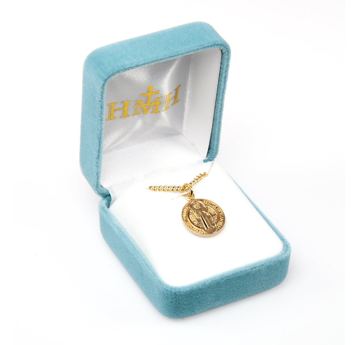Saint Benedict Round Jubilee Medal Necklace, Gold Over Sterling Silver