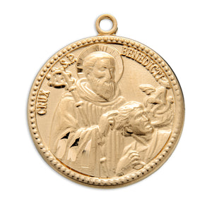 Medium Double-Sided Saint Benedict Round Medal Necklace, Gold Over Sterling Silver