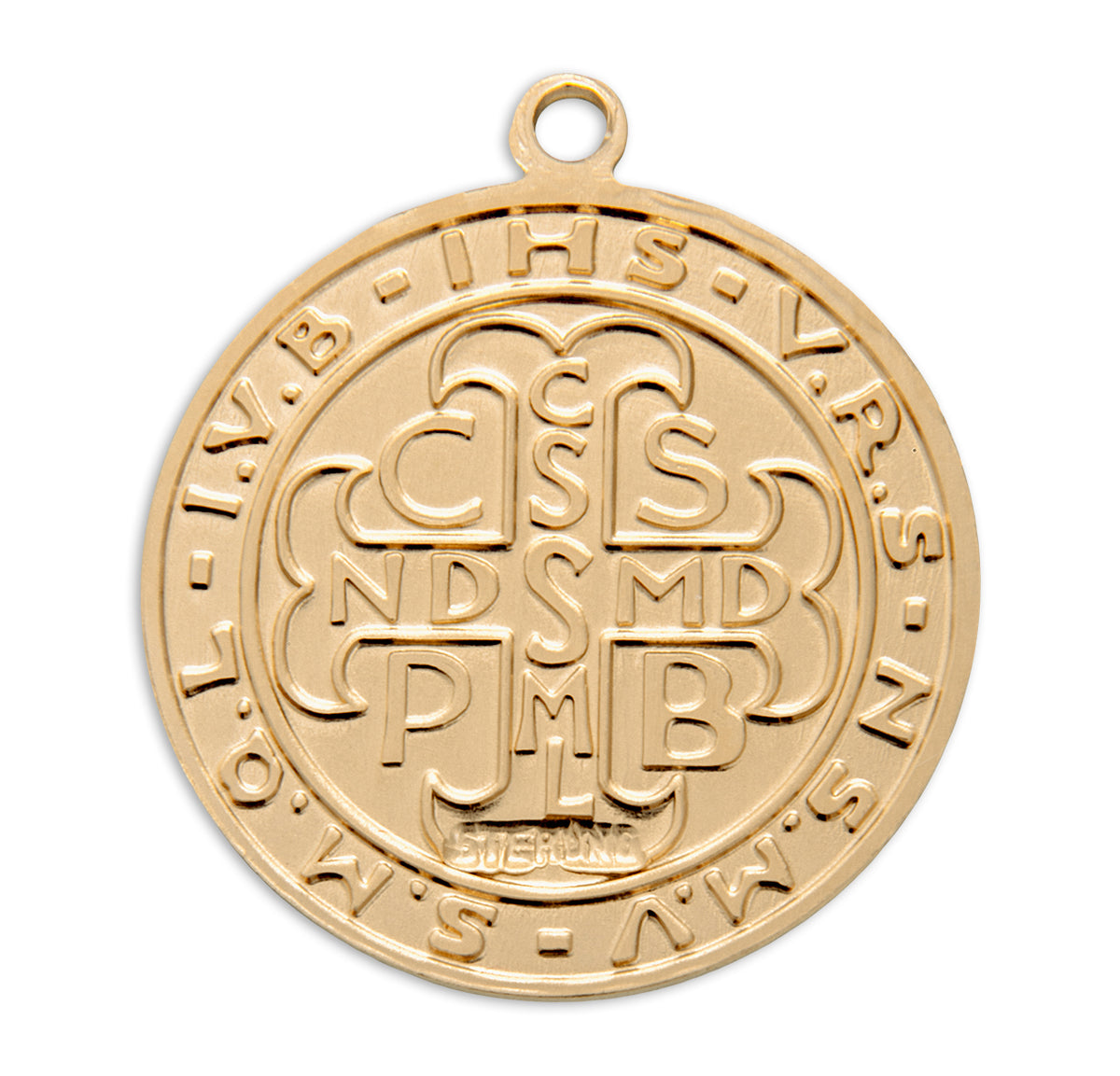 Medium Double-Sided Saint Benedict Round Medal Necklace, Gold Over Sterling Silver