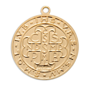 Medium Double-Sided Saint Benedict Round Medal Necklace, Gold Over Sterling Silver