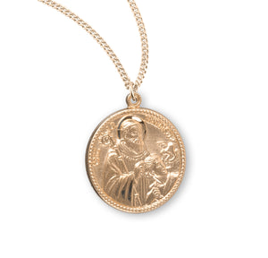 Medium Double-Sided Saint Benedict Round Medal Necklace, Gold Over Sterling Silver
