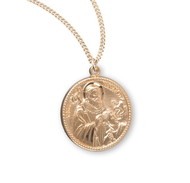 Medium Double-Sided Saint Benedict Round Medal Necklace, Gold Over Sterling Silver