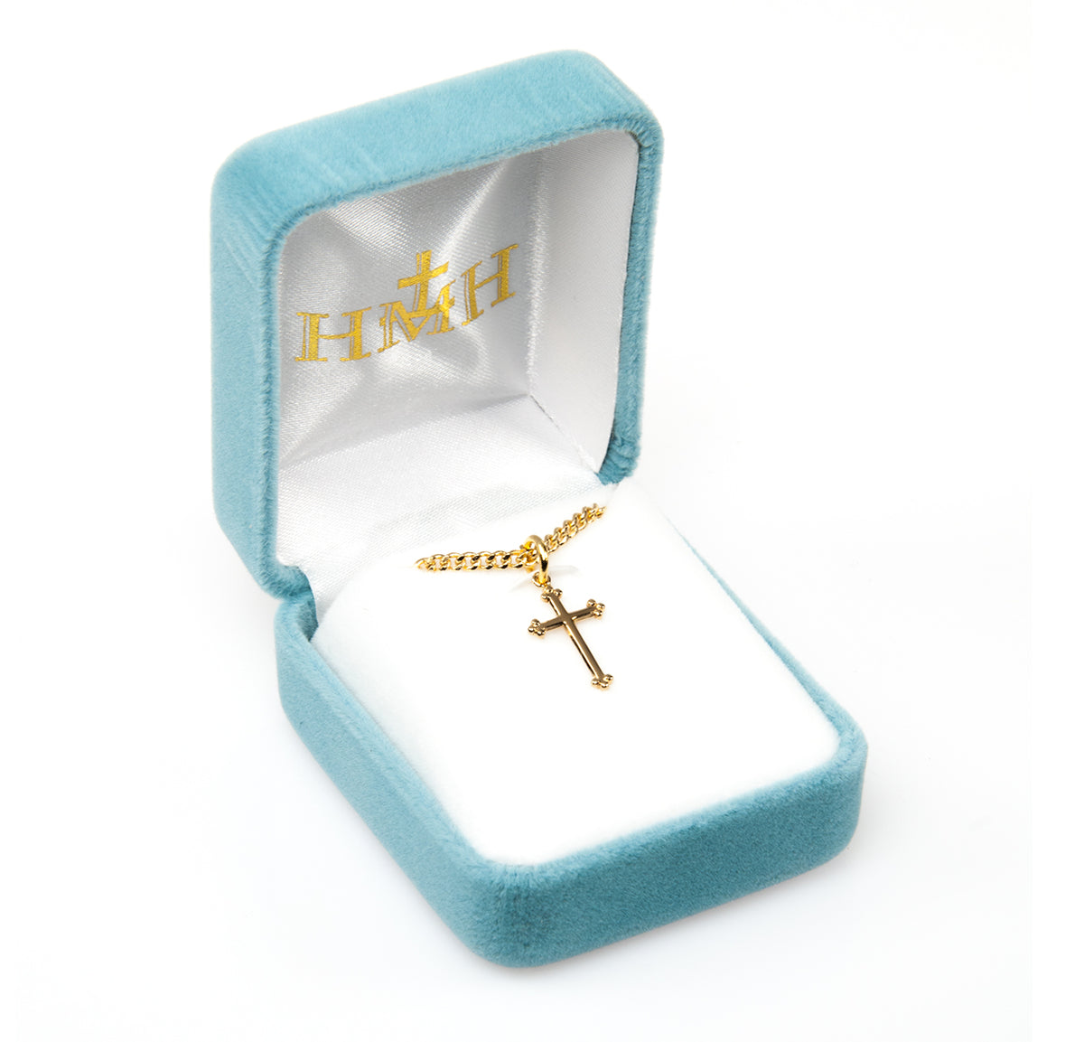 Small Budded Cross Necklace, Gold Over Sterling Silver