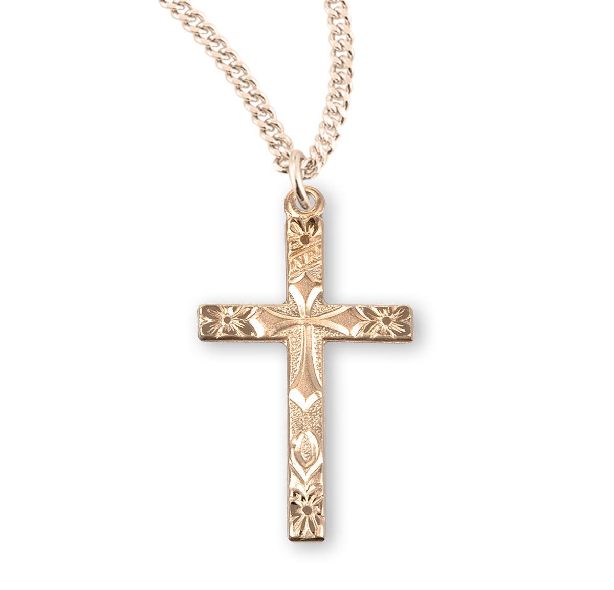 Lightweight Large Flower Tip Cross Necklace, Gold Over Sterling Silver