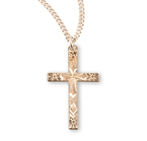 Lightweight Large Flower Tip Cross Necklace, Gold Over Sterling Silver