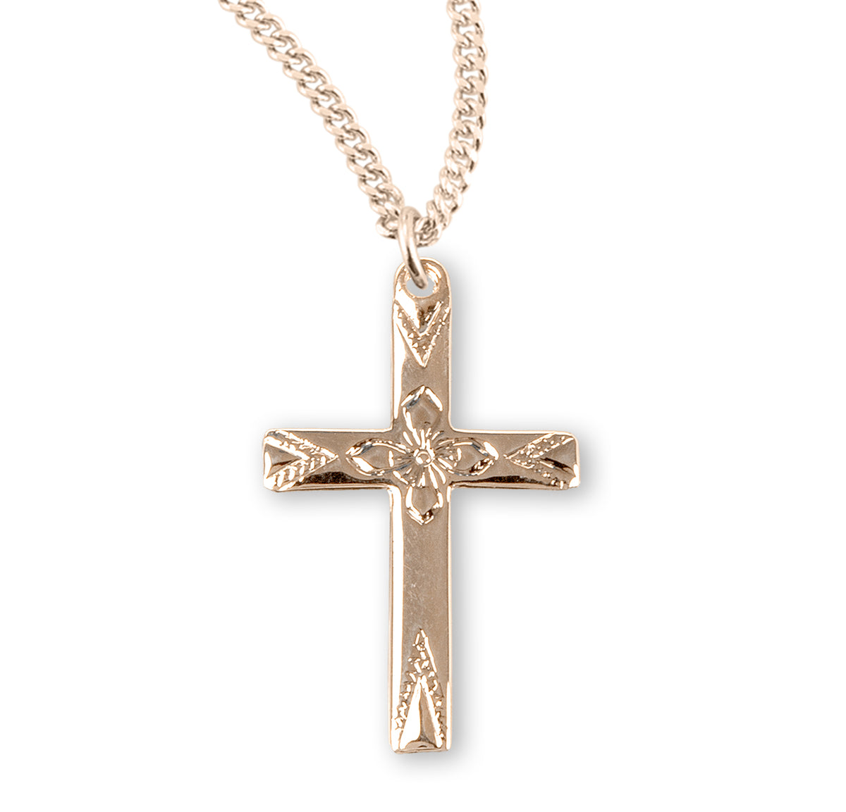 Floral Cross Necklace, Gold Over Sterling Silver