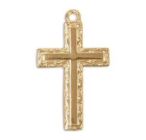 Detailed Cross Necklace, Gold Over Sterling Silver