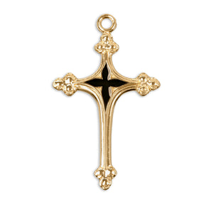 Cross Necklace with Blue Enameled Center, Gold Over Sterling Silver