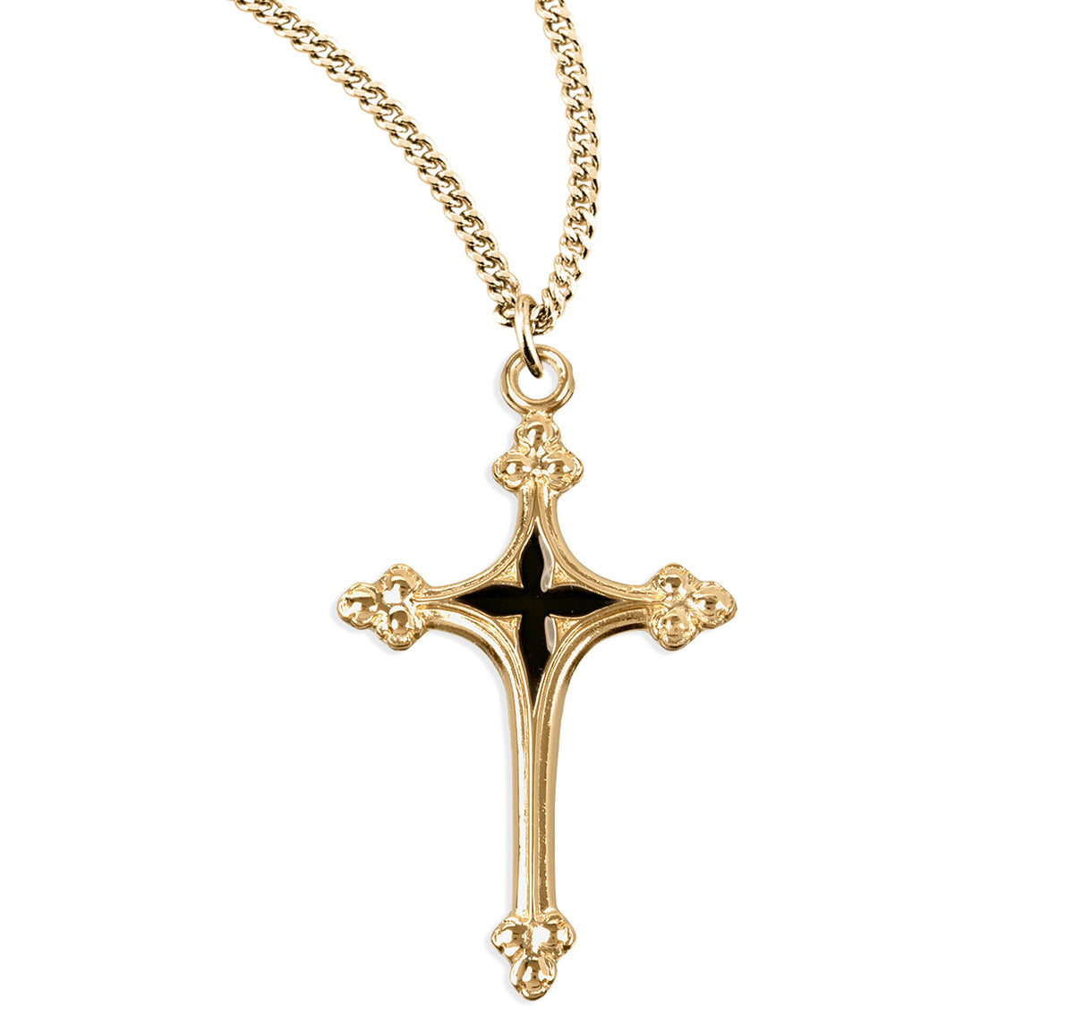 Cross Necklace with Blue Enameled Center, Gold Over Sterling Silver