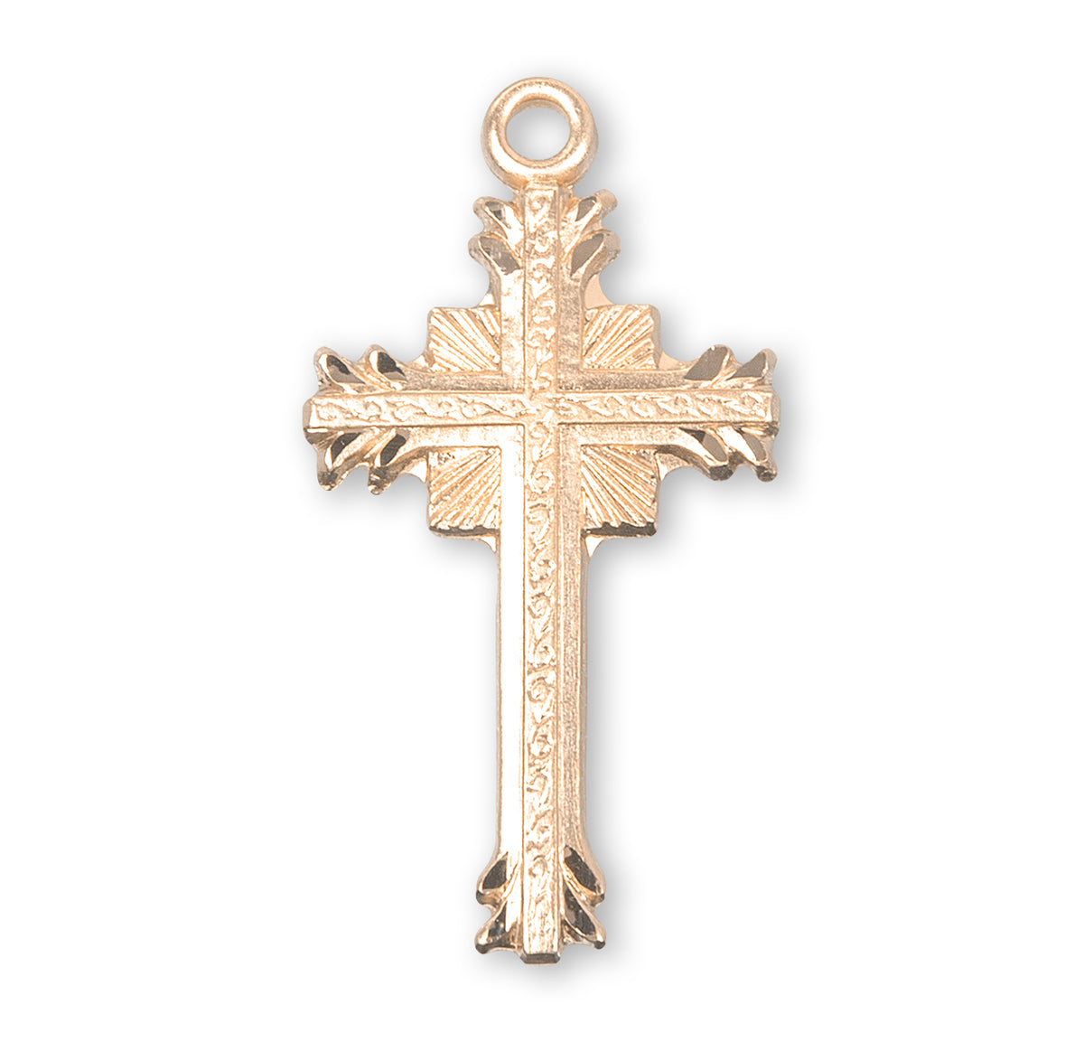 Flare Tip Cross Necklace with Scrolled Center, Gold Over Sterling Silver