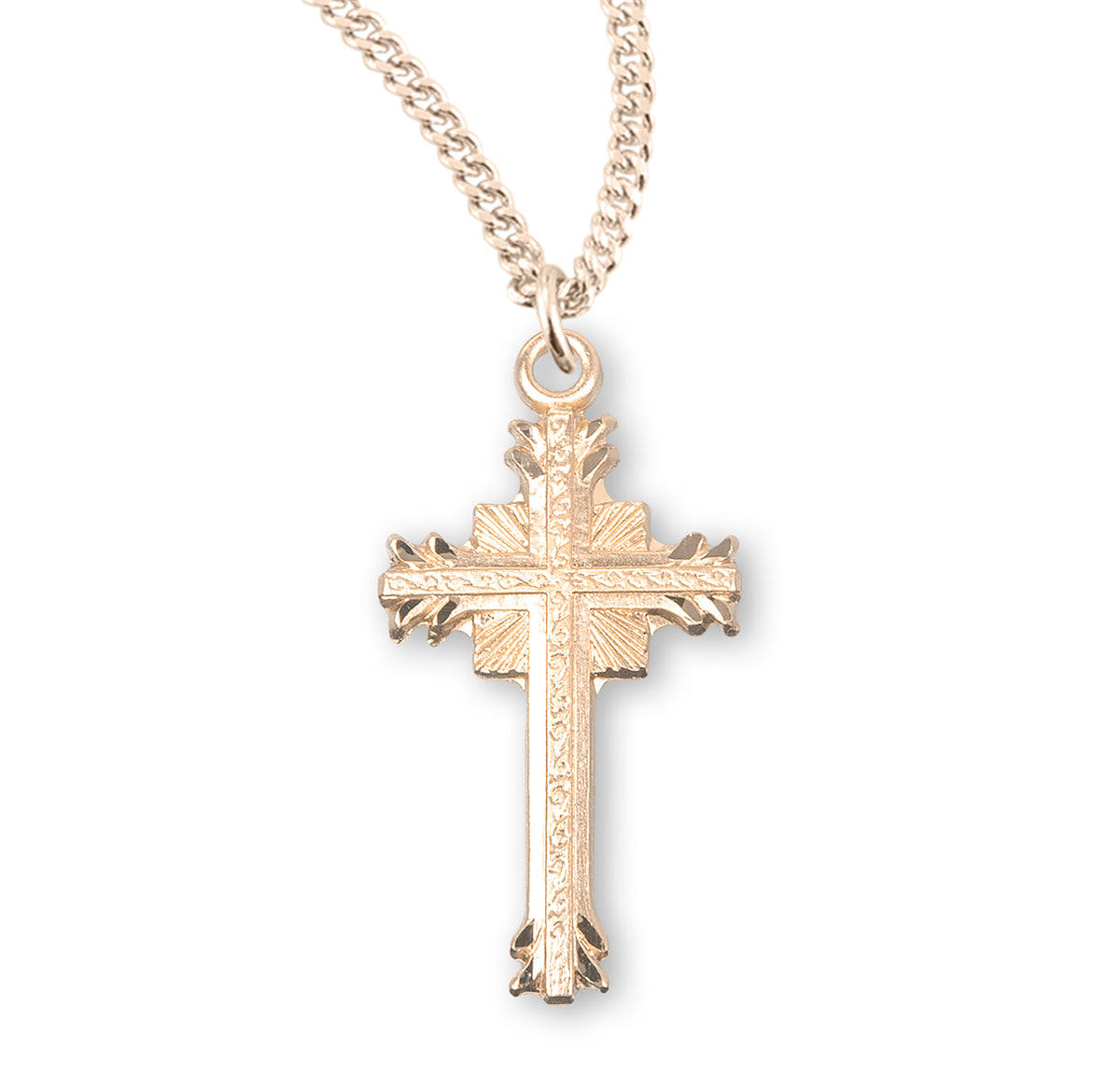 Flare Tip Cross Necklace with Scrolled Center, Gold Over Sterling Silver